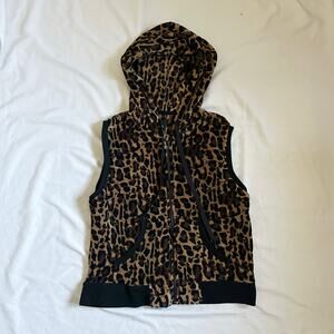 y2k 2000s cheetah print fuzzy hooded zip up jacket vest